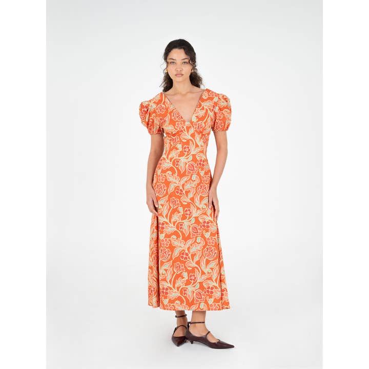 Eros Orange Floral Print Dress for wholesale by CARMEN SAYS