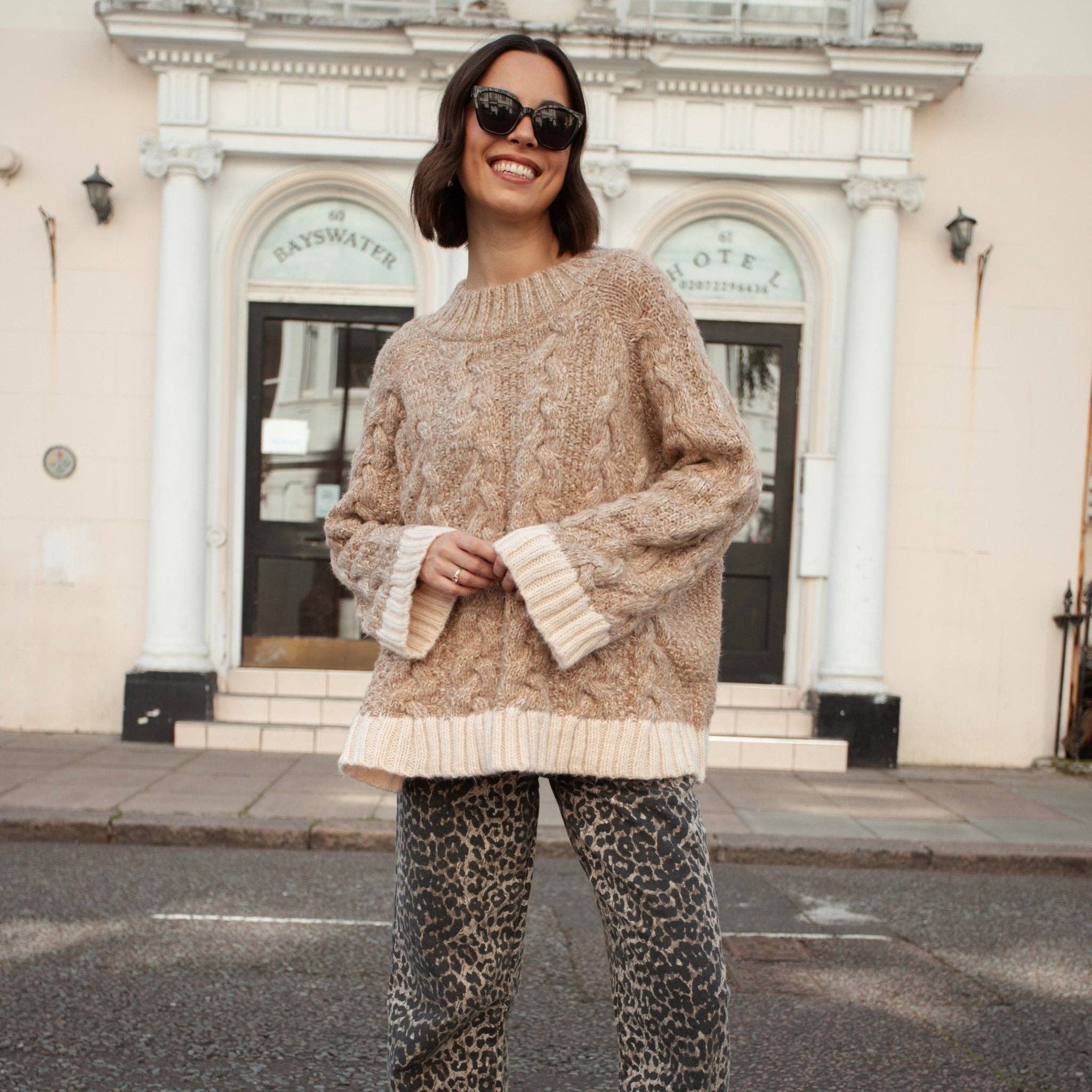 Cara & The Sky - Wholesale Knit Sweater - Women's - Jennie Cable High Neck Balloon Sleeve Jumper - Beige16