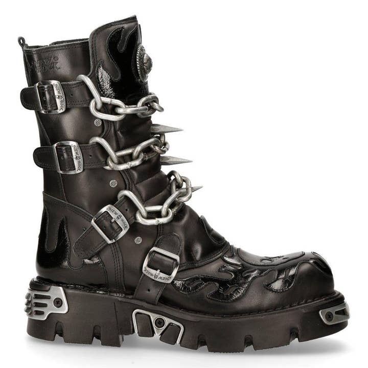 New Rock Black Spiked Mid-Calf Gothic Boots-727-S1 for wholesale on Faire