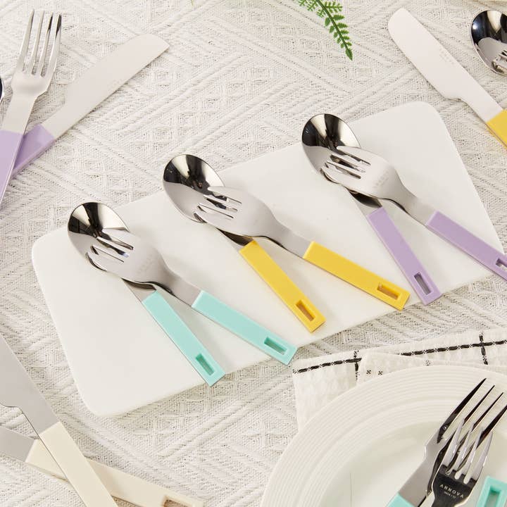ANNOVA - Wholesale Flatware Set - ANNOVA Block Handle Silverware Set 20 Pieces Color Modern Style Flatware48