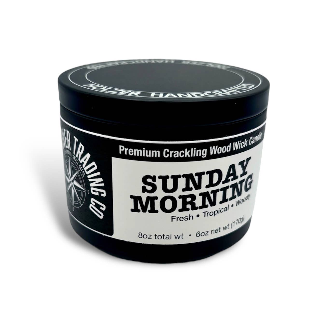 Holzer Handcrafted ® - Wholesale Jar/Filled Candle - Custom Label | Wood Wick Candle | Coconut Soy Wax | 8 oz Modern Tin with Lid | Customized Label | Private Label | Co-branded | Hand-poured1