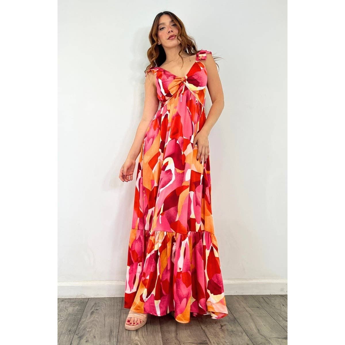 Esmeray Clothing - Wholesale Dress - Women's - Smocked Back Print Maxi Dress with Adjustable Straps7