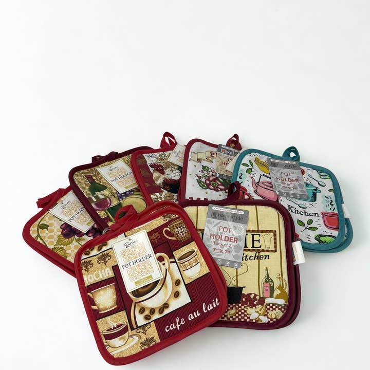 USA HomeMax - Wholesale Oven Mitt/Pot Holder - 2pk Potholder Set Printed Assorted Designs