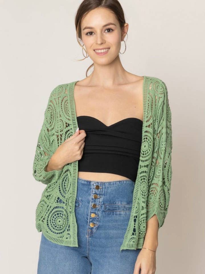 MiMi Wholesale - Wholesale Cardigan - Women's - ZLC410054 Nia Geometric Circle Pattern Crochet Cropped Cardigan/Kimono