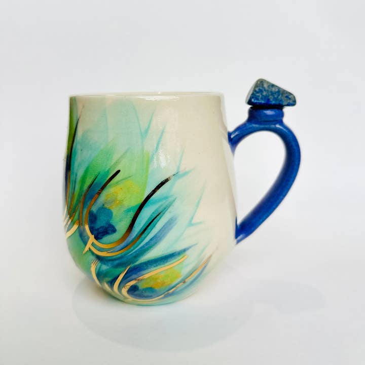 Carys Martin Ceramics - Wholesale Coffee Mug - Peacock Lapis Lazuli Crystal Mug