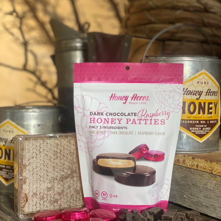 Honey Acres Inc. - Wholesale Chocolate Covered Sweets - Dark Chocolate Raspberry Honey Patties