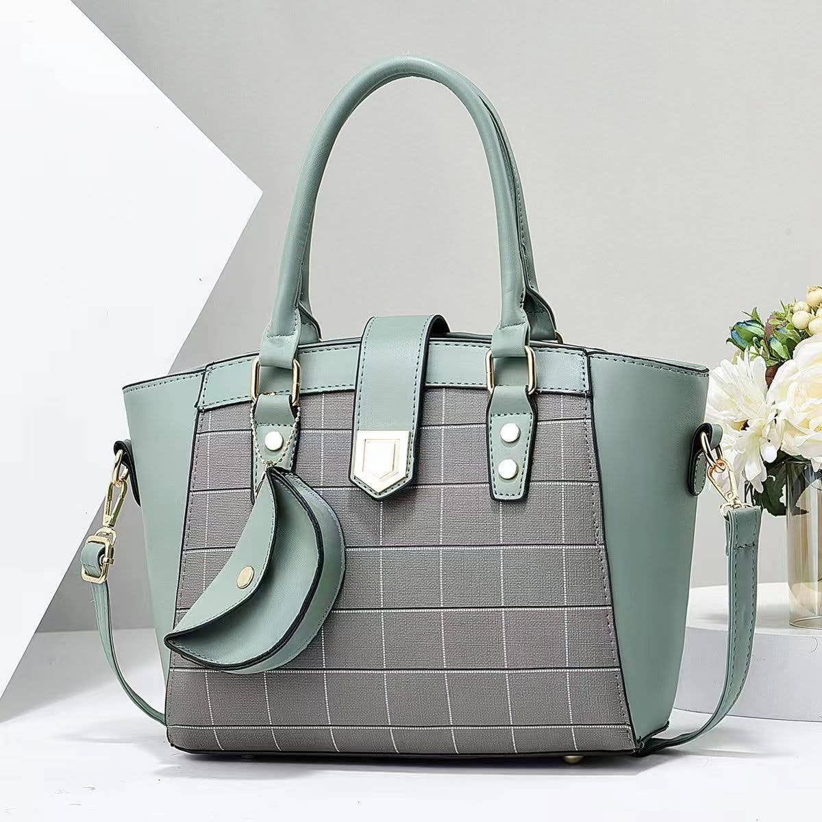 Superbia - Wholesale Top Handle Bag - Women's - Medium Check Print Top Handle Bag +Free Coin Purse-913-114