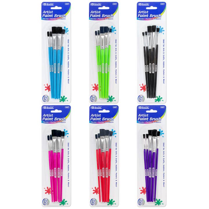 Asst. Size Kid's Paint Brush Set (5/Pack) for wholesale by Luna Office Supply - Everyday Essential