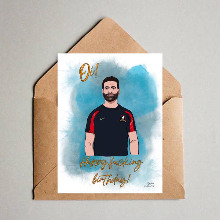 Ted Lasso Roy Kent Hand Drawn Portrait Birthday Card for wholesale by Tinted Rose Designs