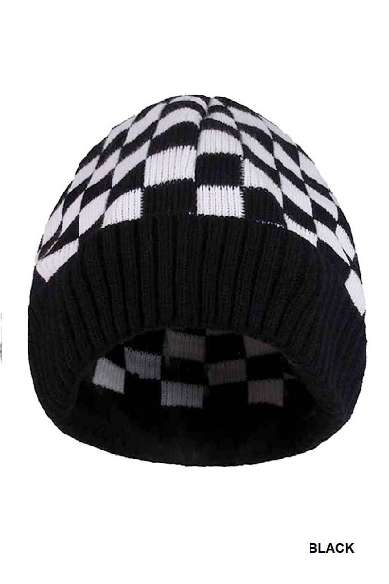 Vanilla Monkey – wholesale Beanie – Women's – Checkered Pattern Cuff Beanie4