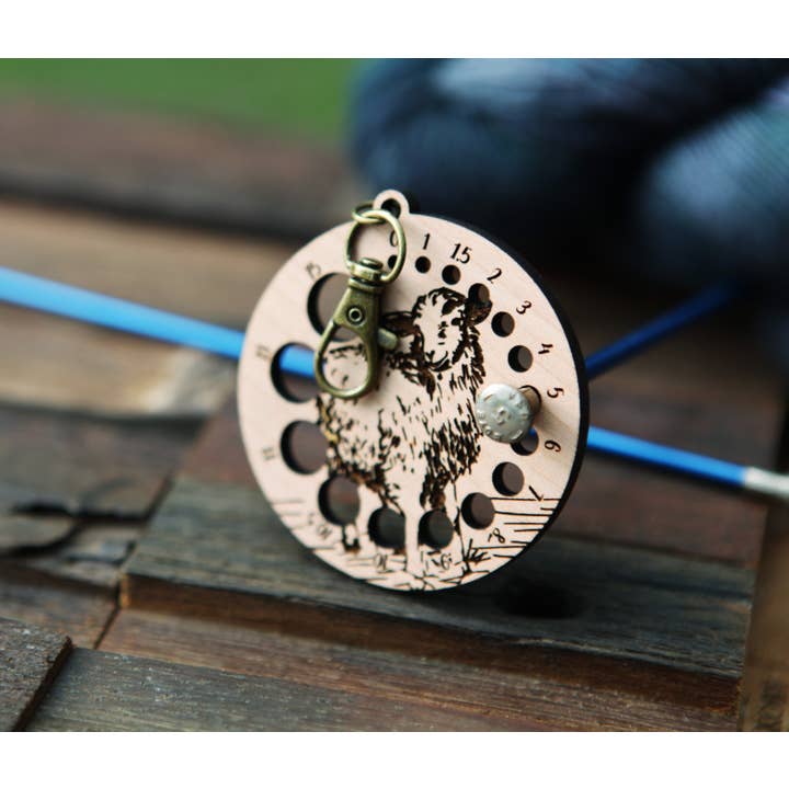 Sunrise Grove - Wholesale Knitting/Crochet Supplies - Cherry Wood Knitting Needle Gauge with Sheep & Bronze Clasp5