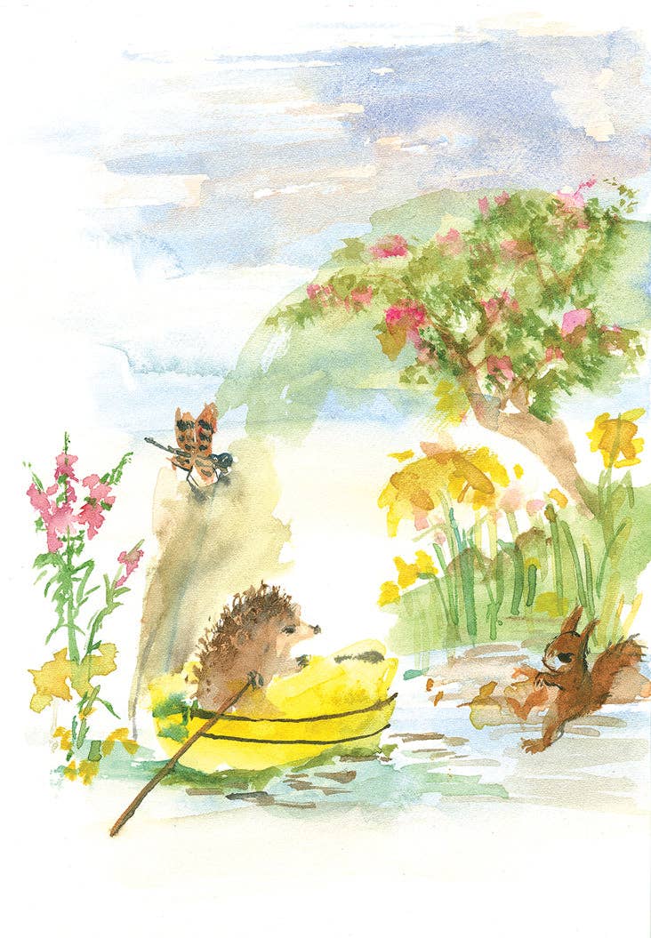 Ping He Art - Vente Cartes postales - Carte postale Hérisson, écureuil et libellule avec crêpe et myrte0