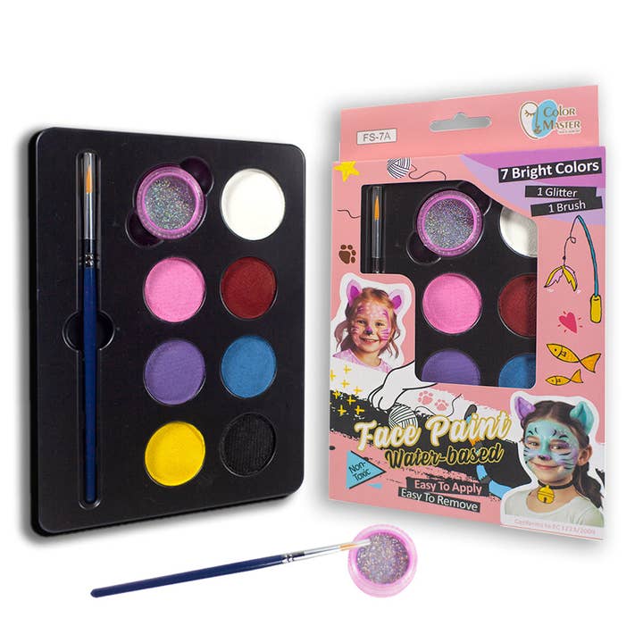 LUCKY ART CRAYONOLOGY – wholesale Leksakssmink/ansiktsmålning - Barn – Ansiktsmålning kit för barn, 7 klara färger, 1 glitter, 1 pensel