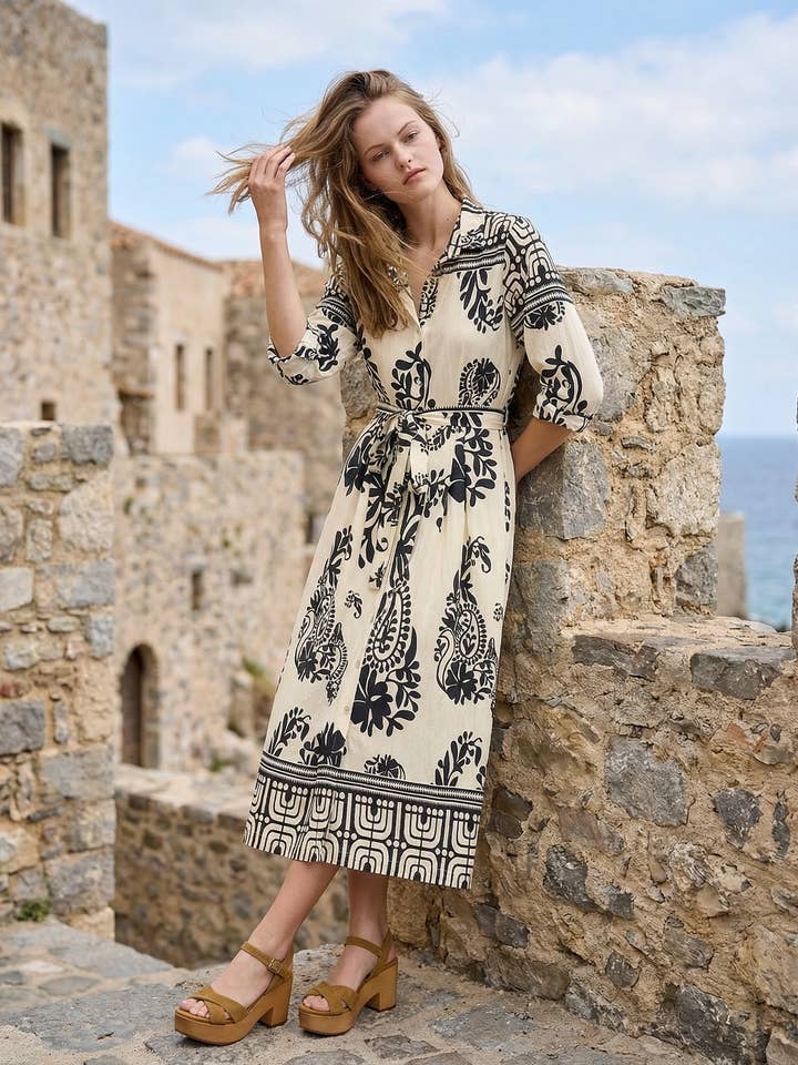Geometric Printed Midi Dress for wholesale by RUBIENN