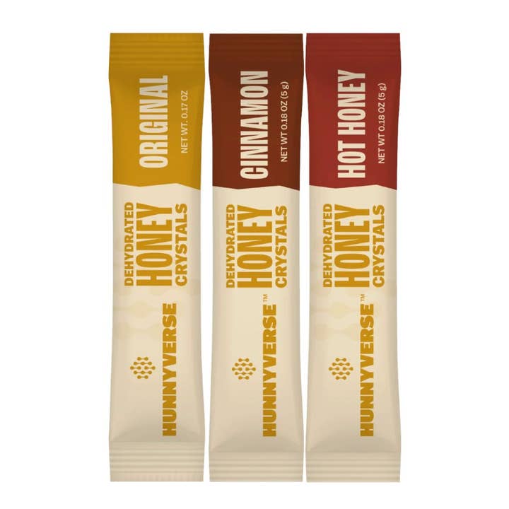 Mixed Case of 12 - SkinnyPack Pouch for wholesale by Hunnyverse Dehydrated Honey Crystals