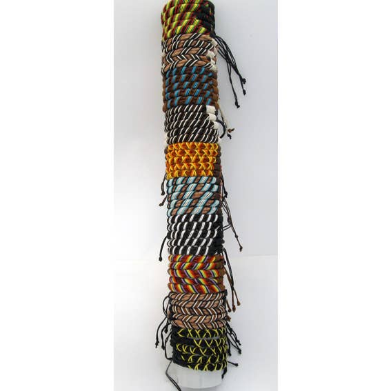Western Counties Wholesale – wholesale Woven/braided bracelet – Tube Of Leather & Coloured Cord Adjustable Wristbands