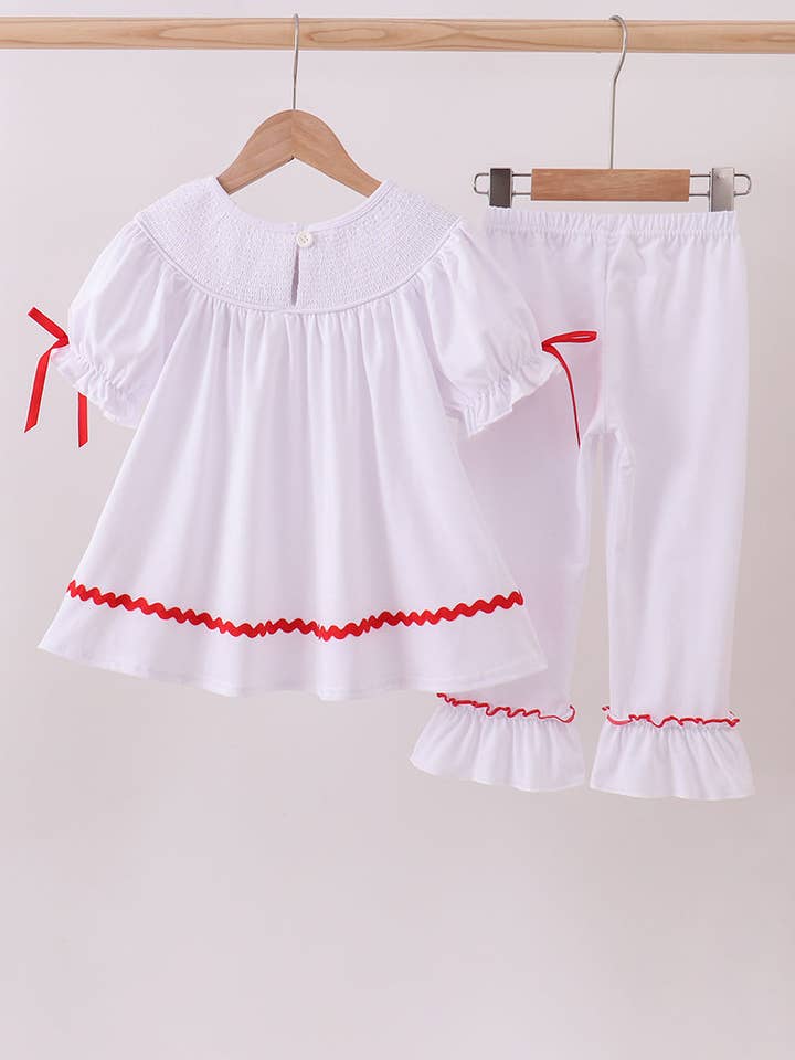 Mom & Co. - Wholesale Top & Pant Set - Kids - White santa claus smocked ruffle pants set5
