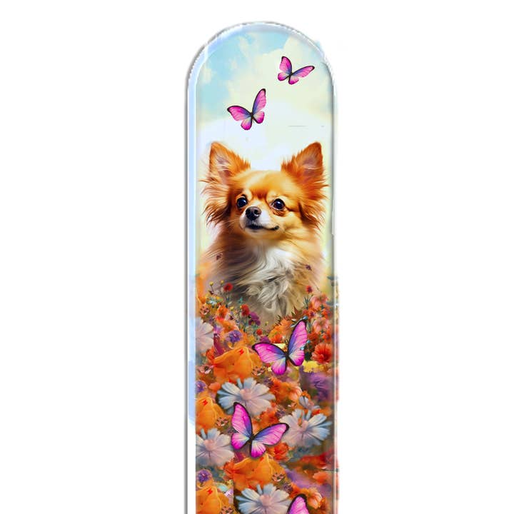 Classy Nail Files - Wholesale Nail File - Chihuahua Dog Pup Flowers 3D Pet Colored Crystal Nail File
