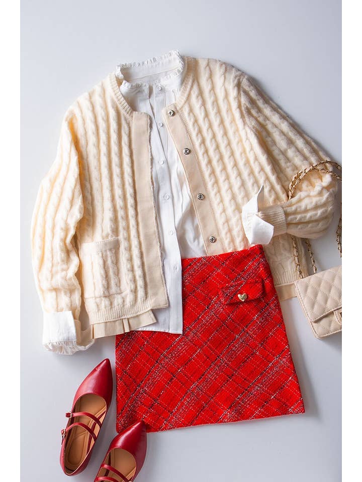 Urban Daizy - Wholesale Cardigan - Women's - Cable Knit Snap Front Ribbed Trim Long Sleeve Sweater6