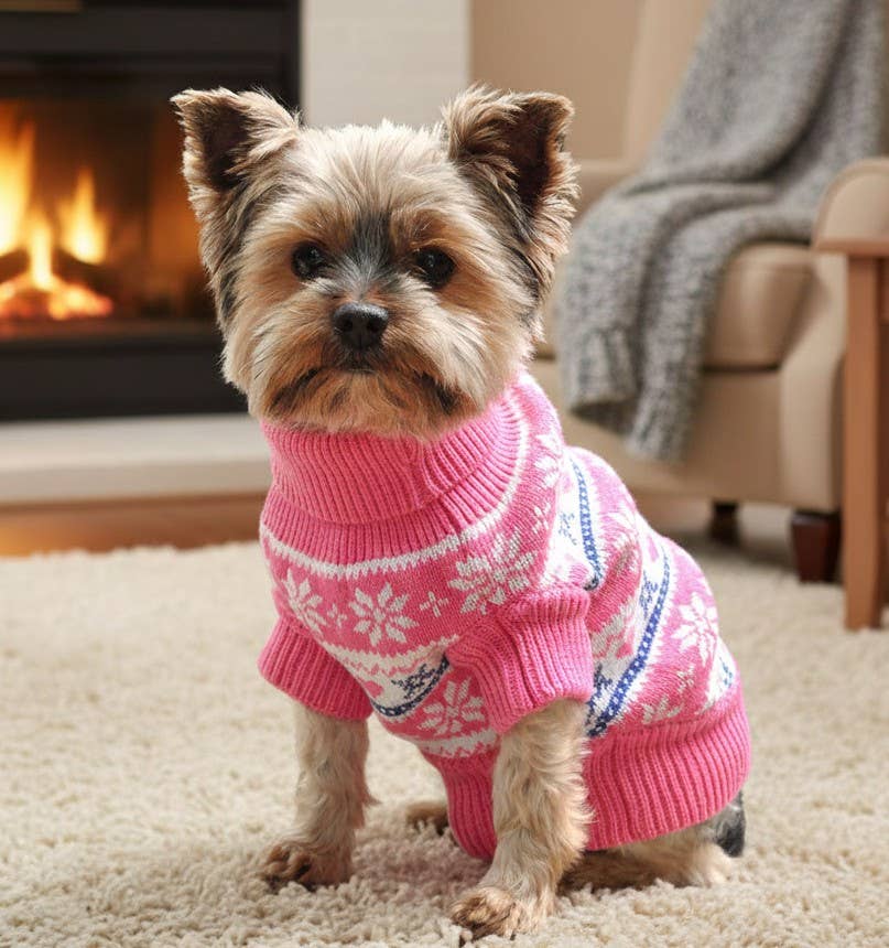 Doggie Design – wholesale Pet jumper – Dog – Combed Cotton Snowflake and Hearts Dog Sweater - Pink3