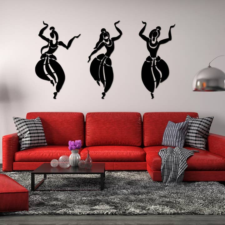 benjashop - Venta al por mayor Papel pintado 3D - Arte de pared de metal con bailarinas indias