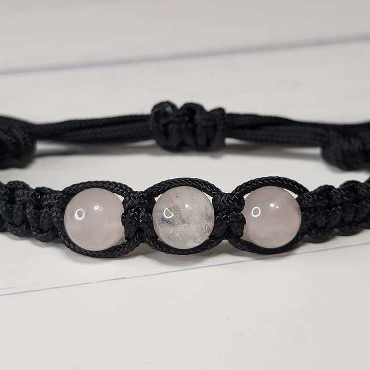 Rose Quartz Gemstone Adjustable Braided Friendship Bracelet for wholesale by Jack Of All Braids