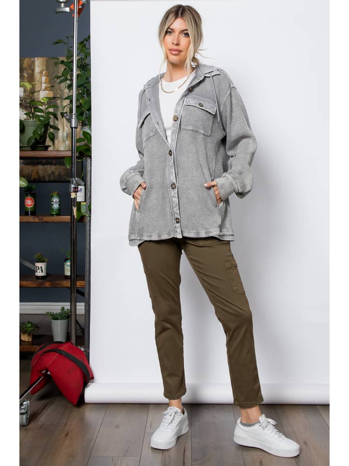 26 International - Wholesale Shirt Jacket/Shacket - Women's - Garment Dye Heavy Waffle Knit Hoodie Shacket14