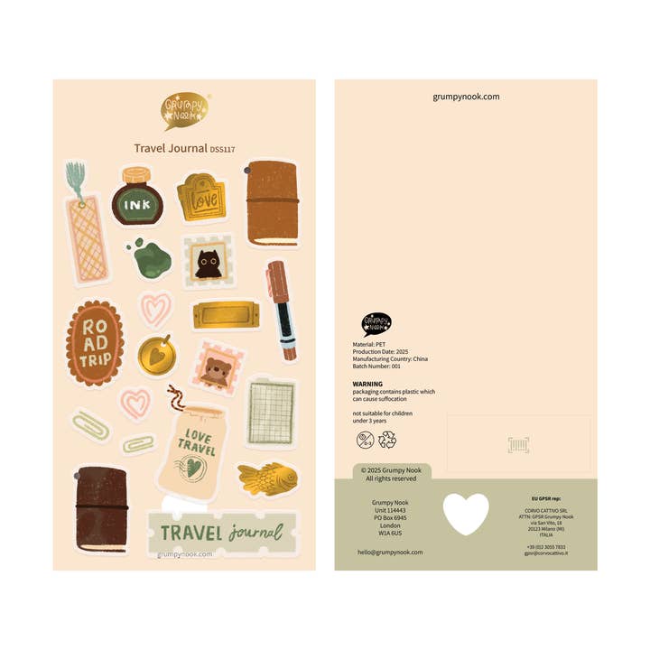 Travel Journal Deco Sticker Sheet for wholesale by Grumpy Nook