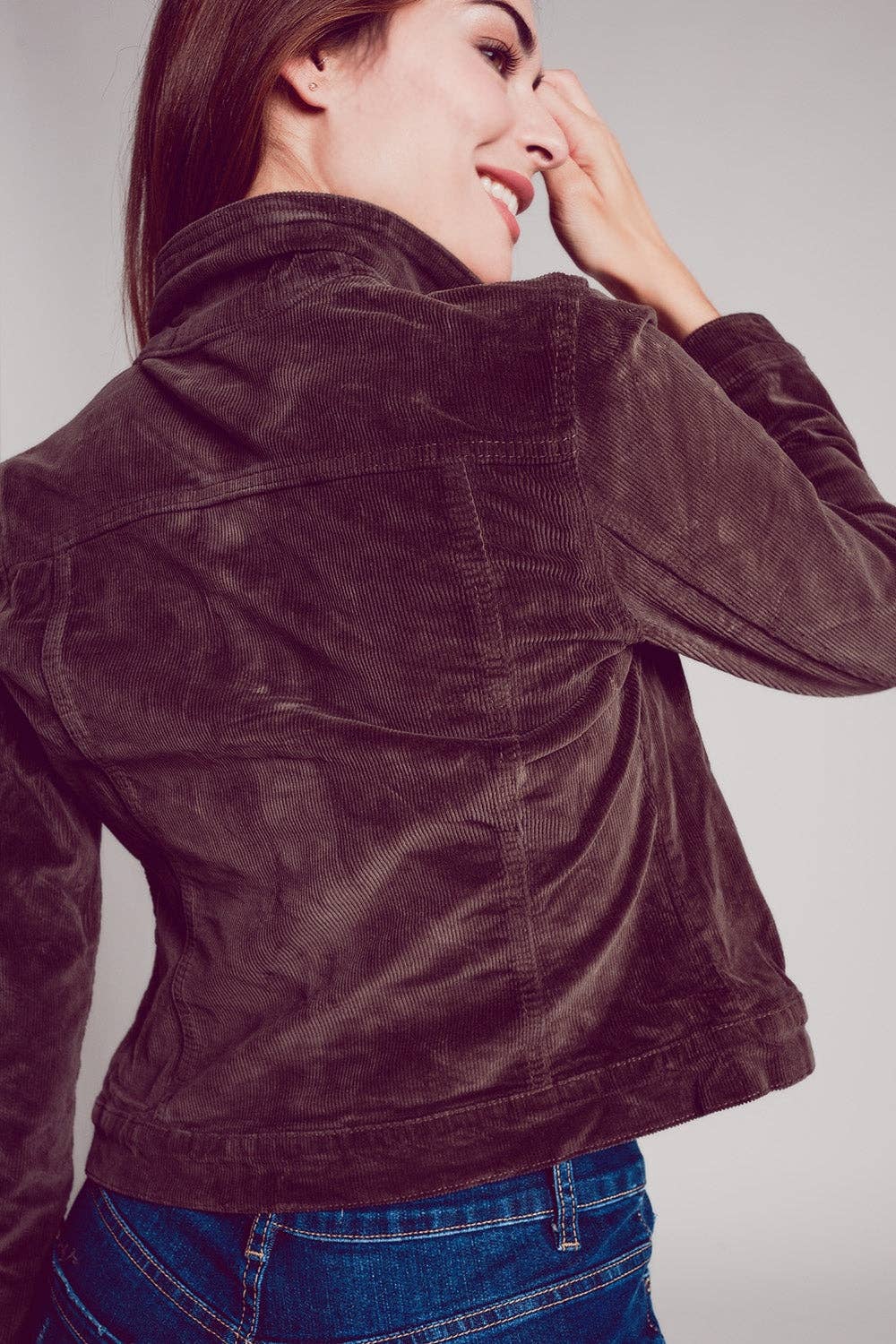 Brun Brun kordjacka i ribbad bomull för wholesale på Faire5