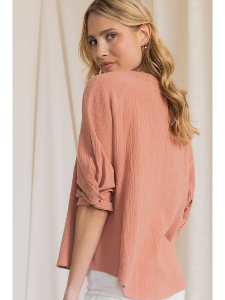 Before You Collection - Wholesale Blouse - Women's - Gauze 3/4 Sleeve V Neck Top5