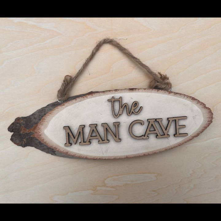 Rustic Man Cave Wood Slice Sign | Personalized Shed Decor for wholesale by The Flamingo Cabin