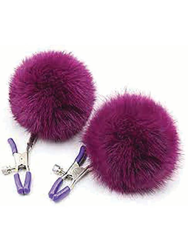 Little Genie Productions - Vente Cache-téton – femme - Pinces à tétons sexy AF - Boules duveteuses violettes1