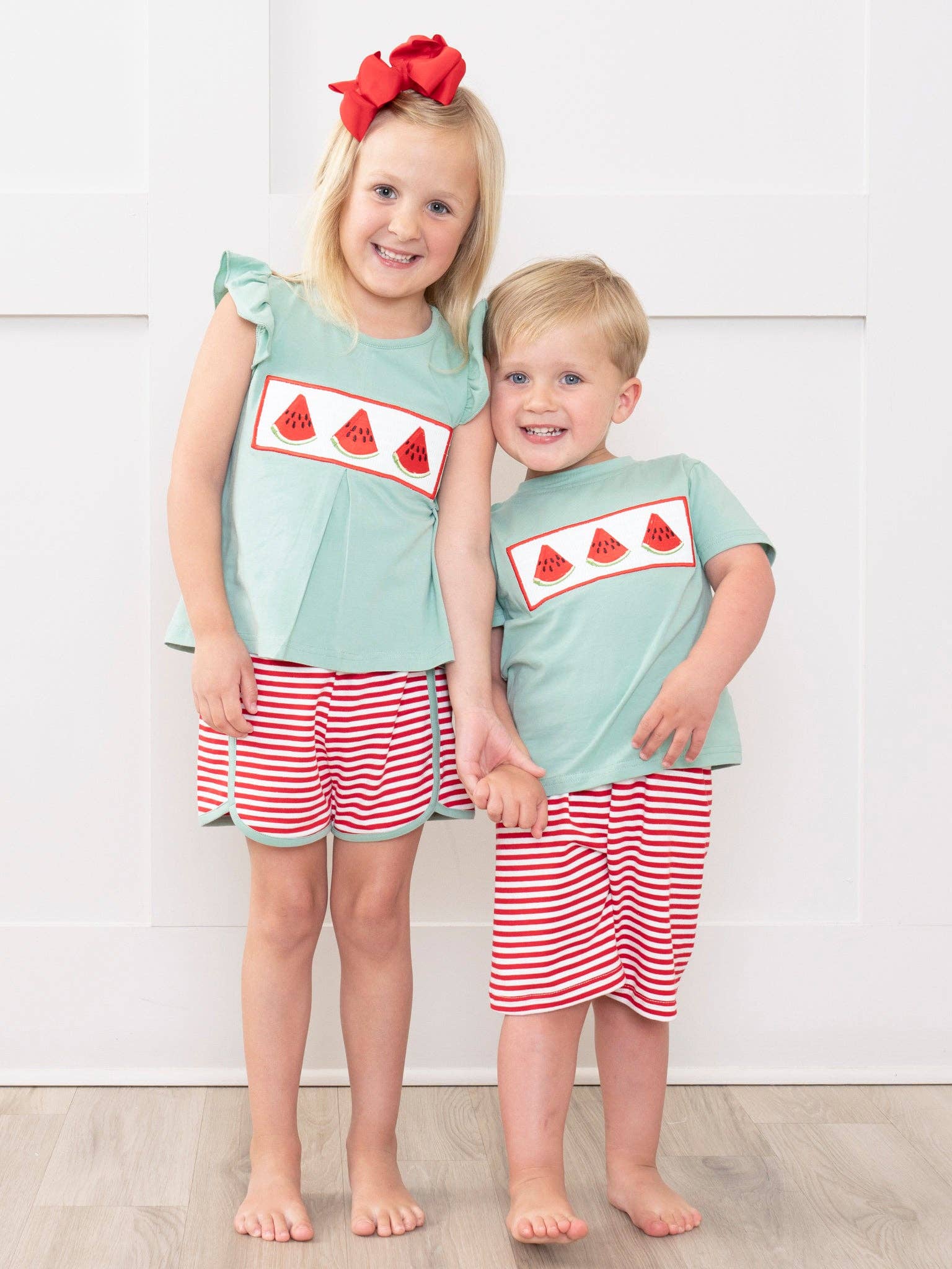 Marie Nicole Clothing - Wholesale Top & Short Set - Kids - Watermelon Stripes Smocked Outfit3