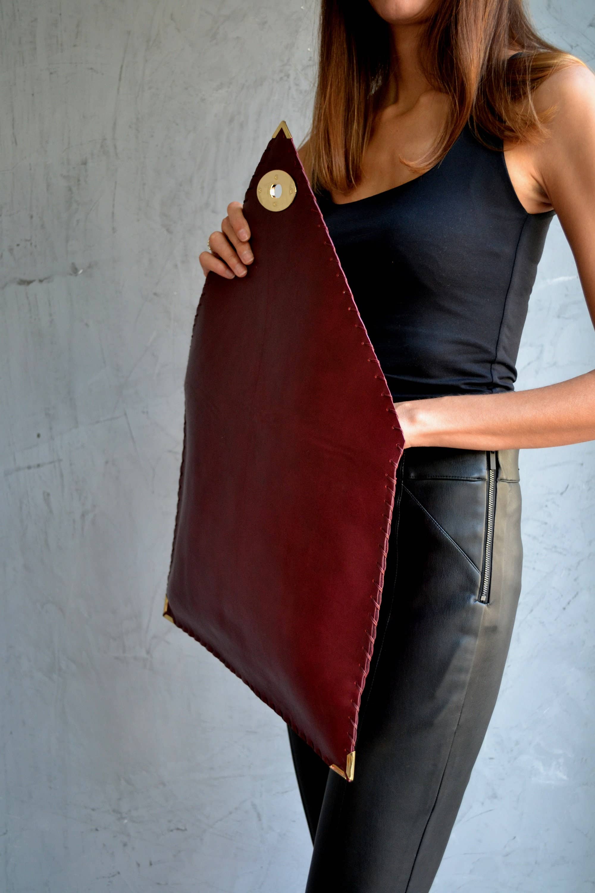 ANA KOUTSI - Wholesale Clutch Bag - Women's - Symmetria leather clutch in bordeaux7