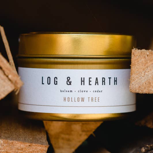 Tronco e Focolare | Candela da Viaggio in Latta 4 oz | Cera di Cocco per la vendita all'ingrosso da parte di Hollow Tree Candle Co
