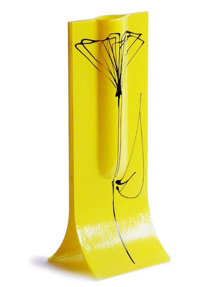 14X36 Cm Yellow Vase With Black Tulip Motive for wholesale by CARNEOL GLASS