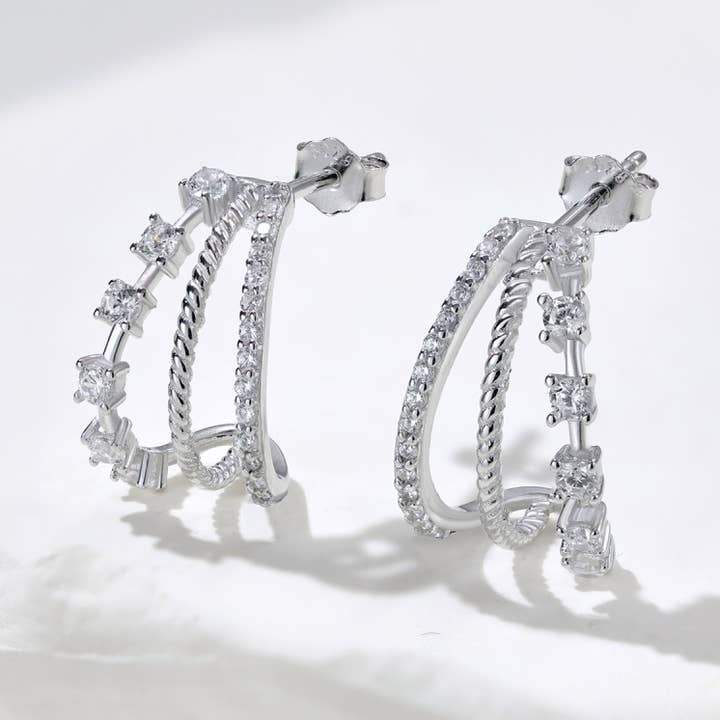 S925 Multi-Layer Hollow Twisted Half Hoop Earrings for wholesale by novaxau