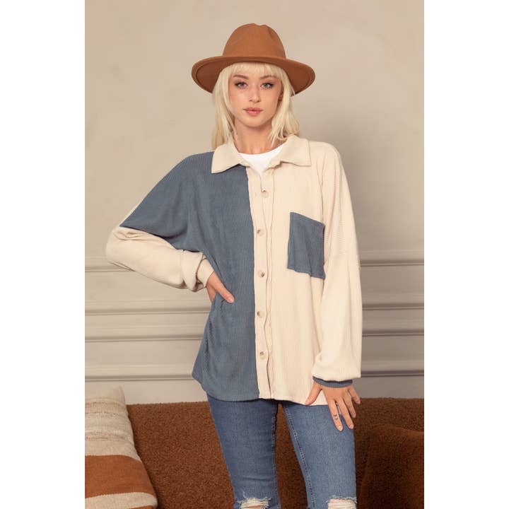 CURVY STORLEK Solid Borstad Slouchy Rib Stickad Shacket för wholesale av salt & bit