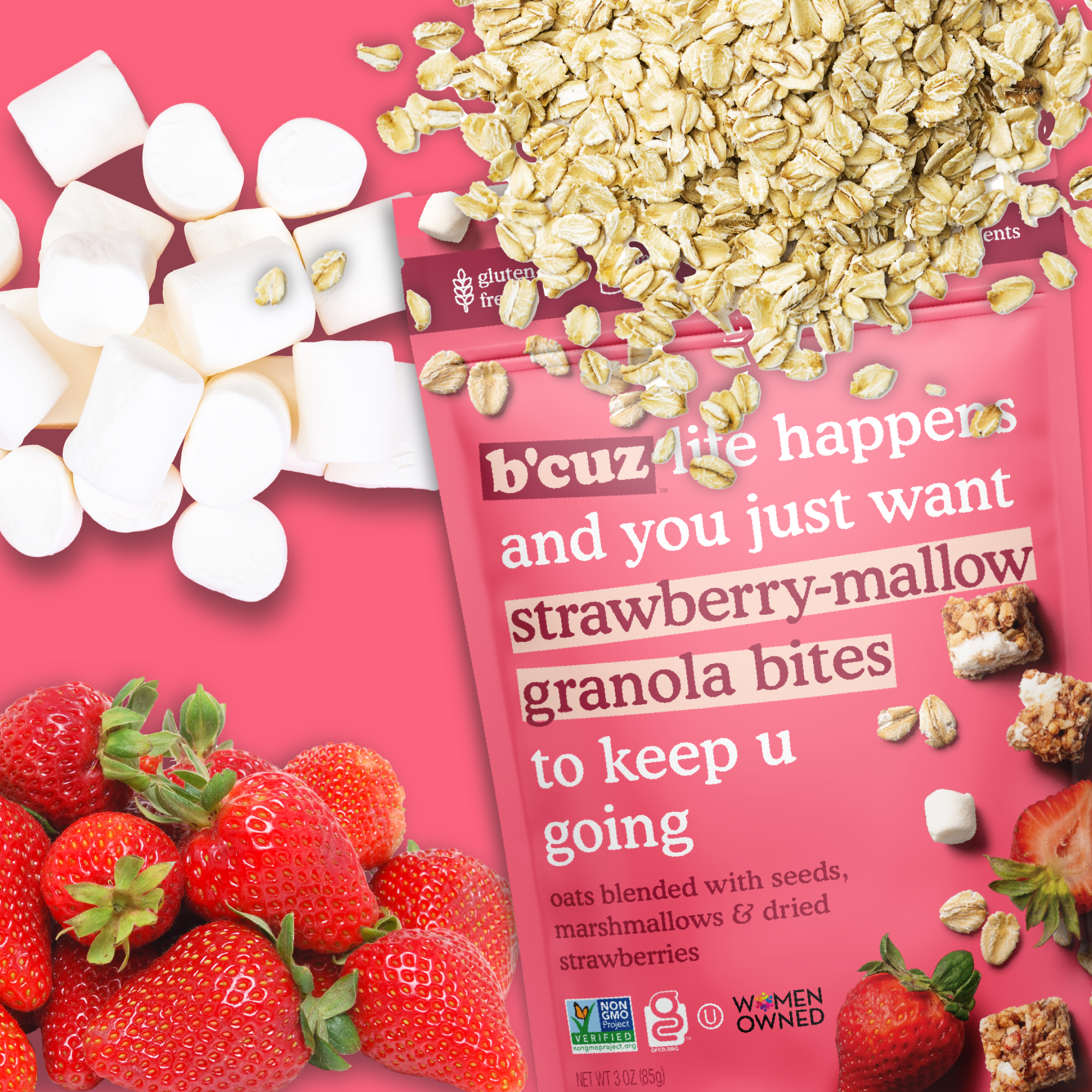 Bcuz Snacks – wholesale Granola – Strawberry Mallow Granola Bites 85 g, 12-pack1