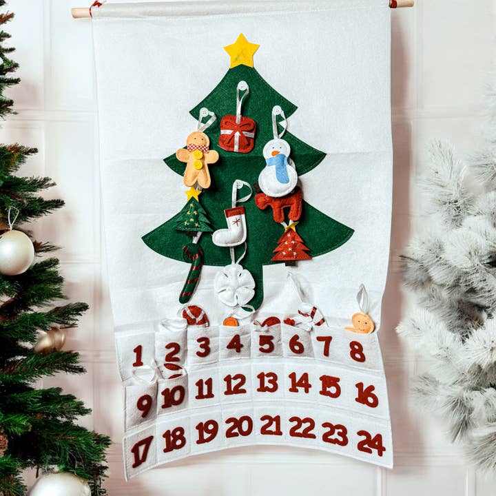 Gia Roma - Wholesale Advent Calendar - Advent Calendar Felt, Reusable, Hanging w/ Plush Ornaments