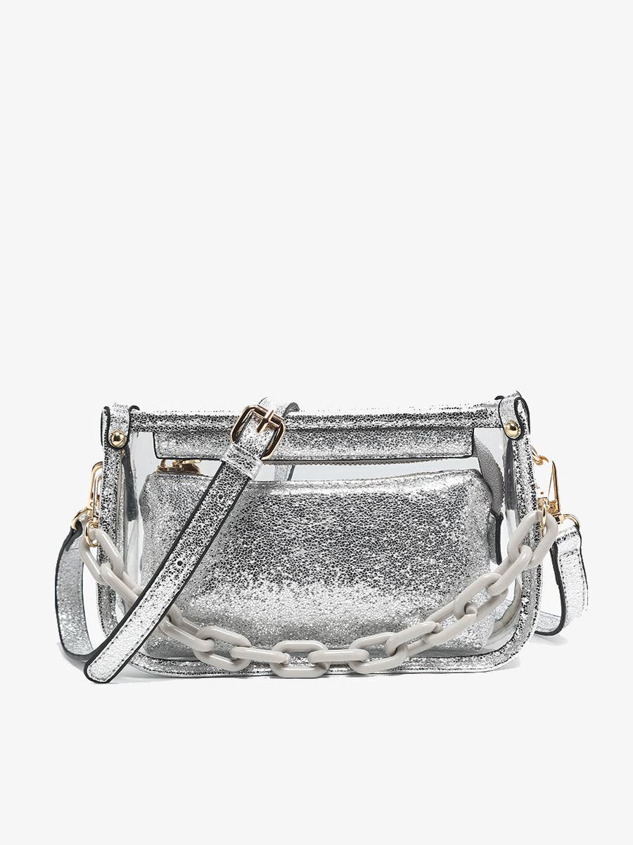 Jen & Co. - Vente Sac à bandoulière – femme - M2226CR Sac à bandoulière Jessica transparent avec chaîne19