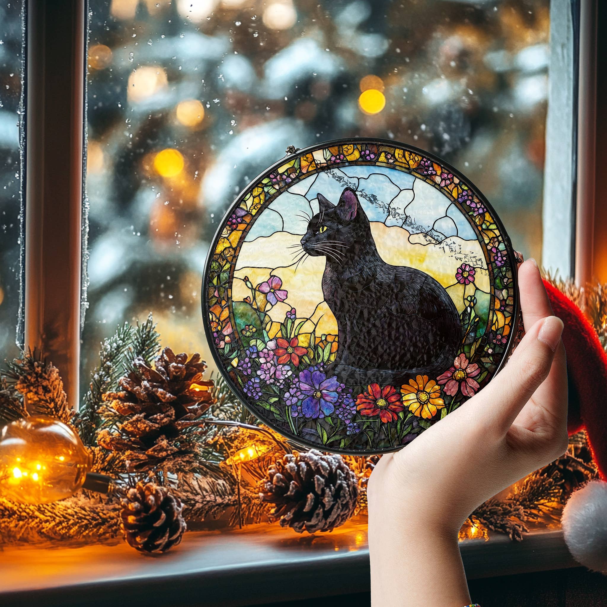 NVC Ecommerce LLC - Vendita all'ingrosso Acchiappasole - Acchiappasole in vetro colorato con motivo floreale a forma di gatto nero, motivo: Cat Mom Home Art1