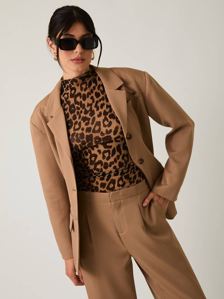 TAUPE STRUCTURED SHOULDER FIT & FLARE BLAZER for wholesale on Faire6