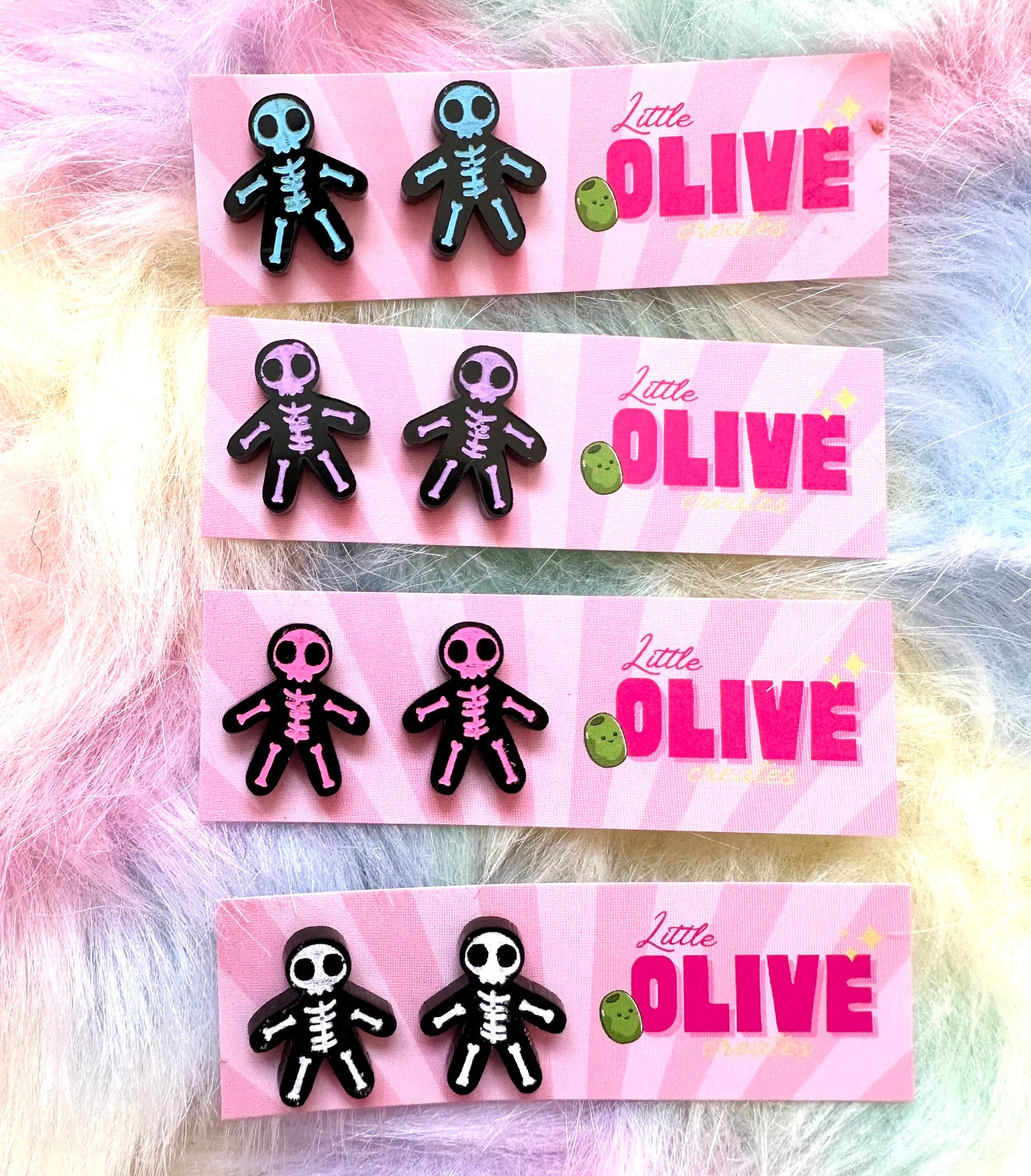 Little Olive Creates - Wholesale Stud/post earrings - Hand-Coloured Skeleton Stud Earrings for Halloween3
