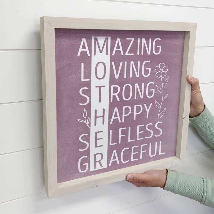 Hangout Home - Wholesale Sign - Mothers Amazing Loving Strong - Mothers Day Gift Word Art