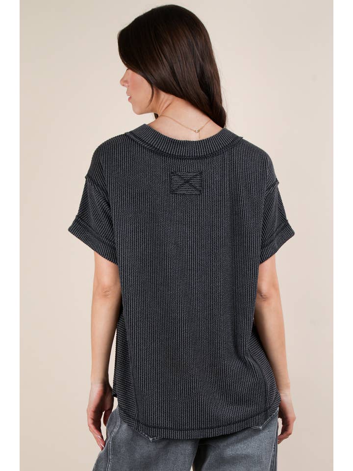 VERY J – wholesale Knit top – Women's – NT12075-Soft Two Tone Casual Comfy Ribbed Knit Top33