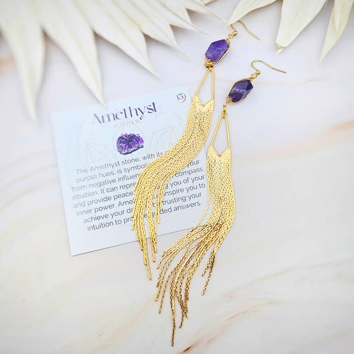 WonderLight Jewelry – wholesale Tofsörhängen – Ädelstensfransörhängen - Ametist/Intuition