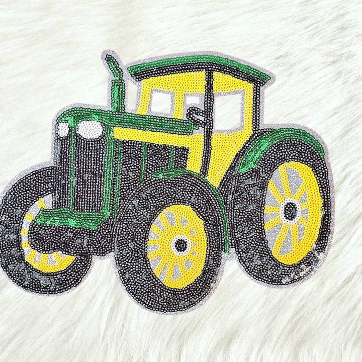 Scratch Decor - Wholesale Patch - Green Tractor Farm Equipment Sequin Glitter Large Iron-on Patch0