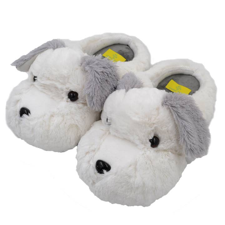 White Millffy Cute Puppy Dog Stuffed Animal Slippers Soft Plush Dog Slipper Warm House Slippers for wholesale on Faire