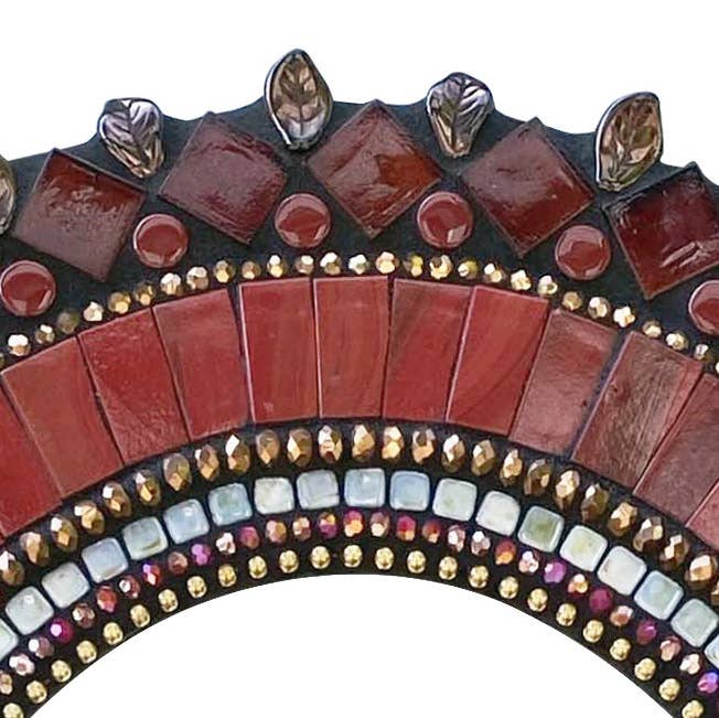 Zetamari Mosaic Artworks - Wholesale Wall Mirror - Oval/Round: Brick Red Leaf1